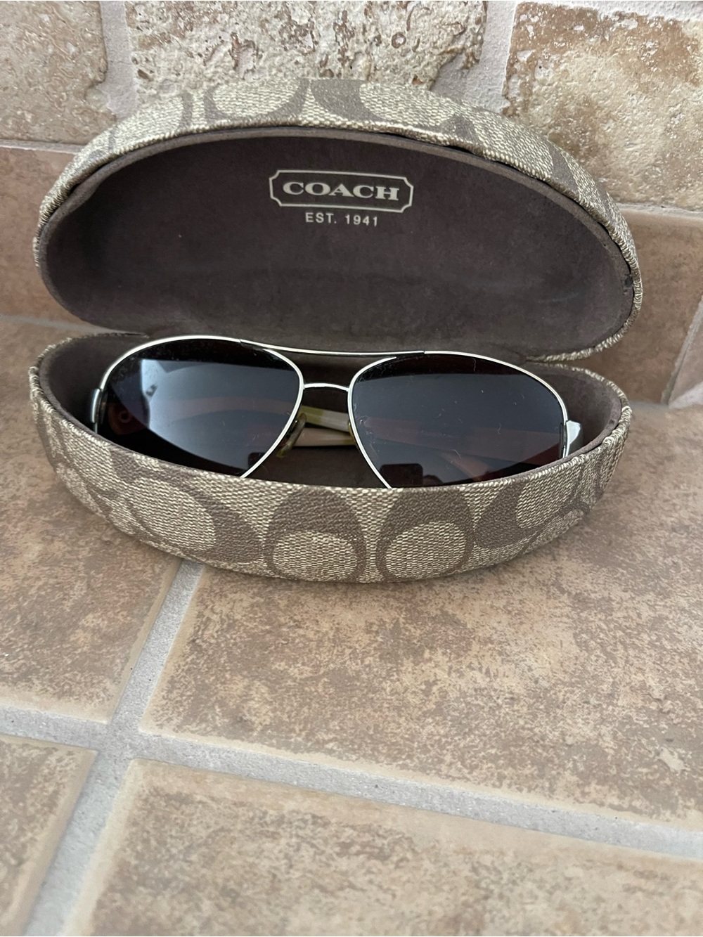 Coach Kristina Aviator Sunglasses in Brown w/Case